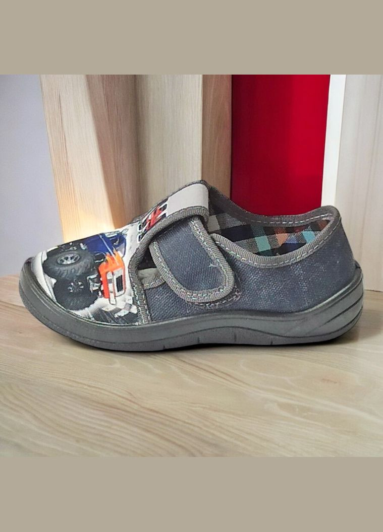 Серые ортопедические тапочки на липучке для мальчика сменная обувь в садик сменка валди Waldi