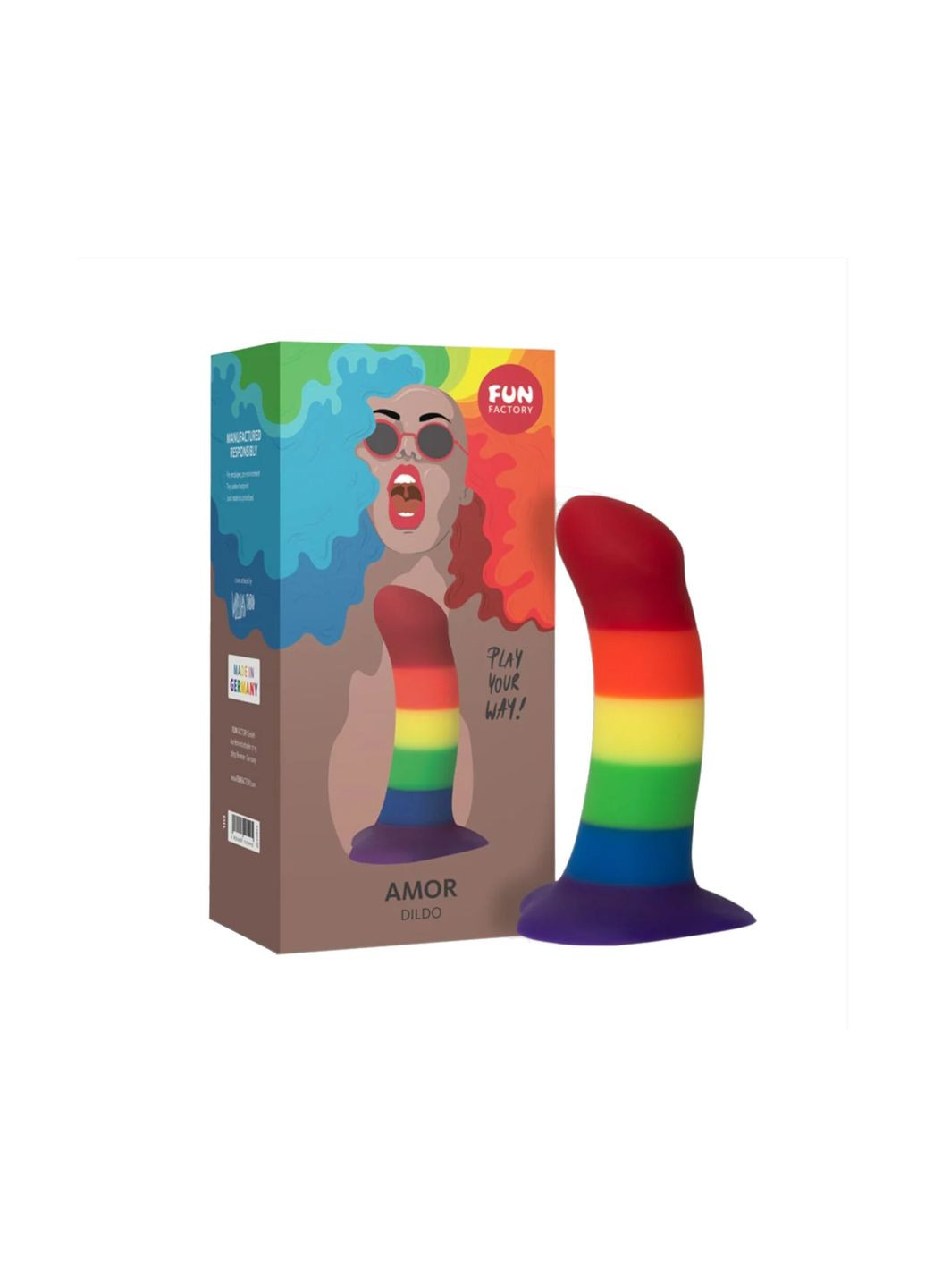 Фалоімітатор AMOR, райдужний, довжина 14,6 см, діаметр 3,7 см, вигнутий Fun Factory (335389696)