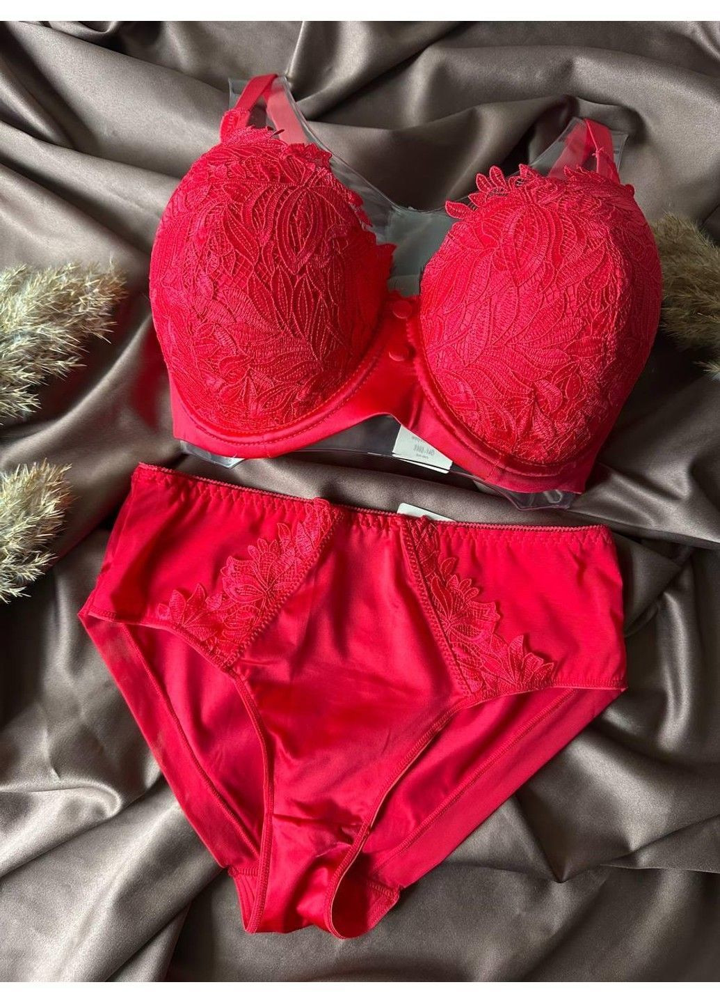 Червоний комплект бюстгальтер поролон + трусики сліп 2392 червоний Weiyesi