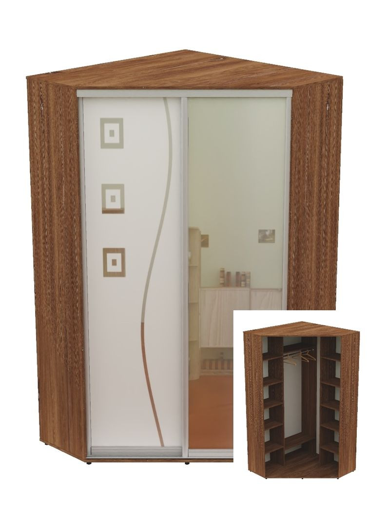 Шафа-купе дводверна кутова 120*120*220 Дуб вінтаж Дзеркало/Дзеркало з піскострумним малюнком Угол-2 Алекса (360459015)
