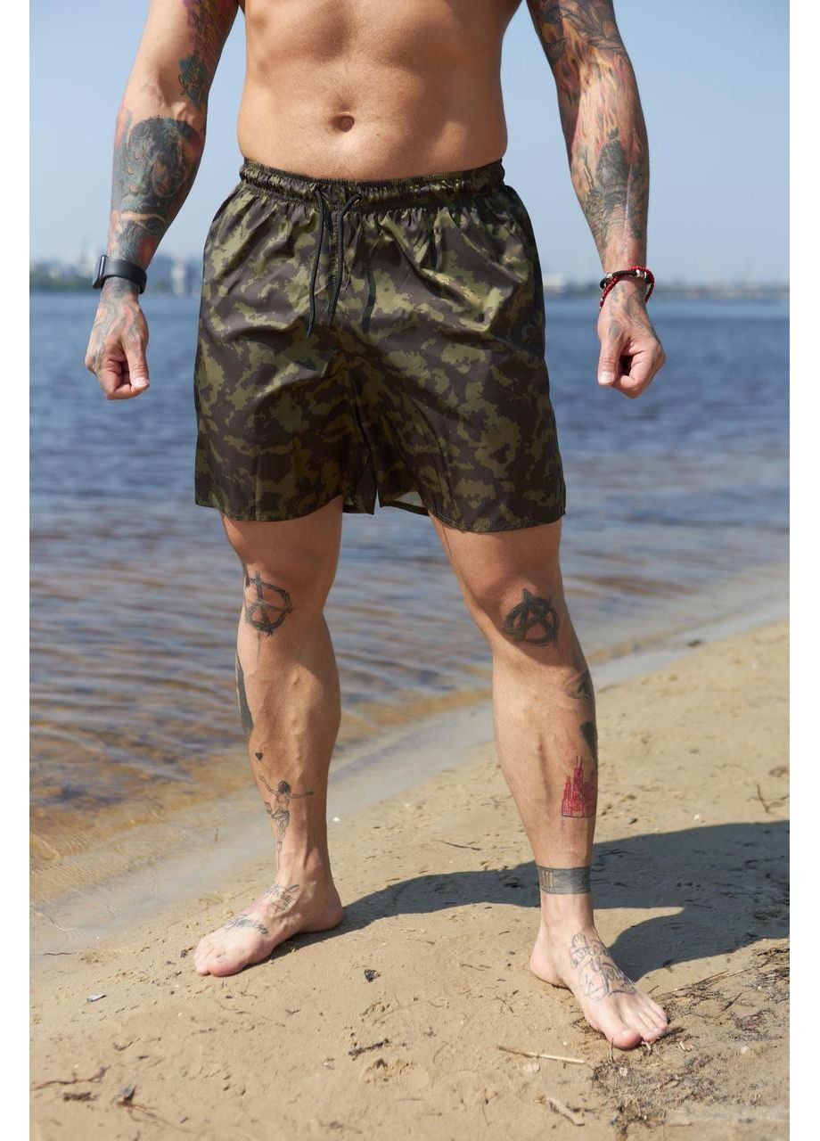 Мужские зеленые пляжные мужские пляжные шорты, быстросохнущие, камуфляжные, летние, спортивные, легкие для купания и просто отдыха Intruder