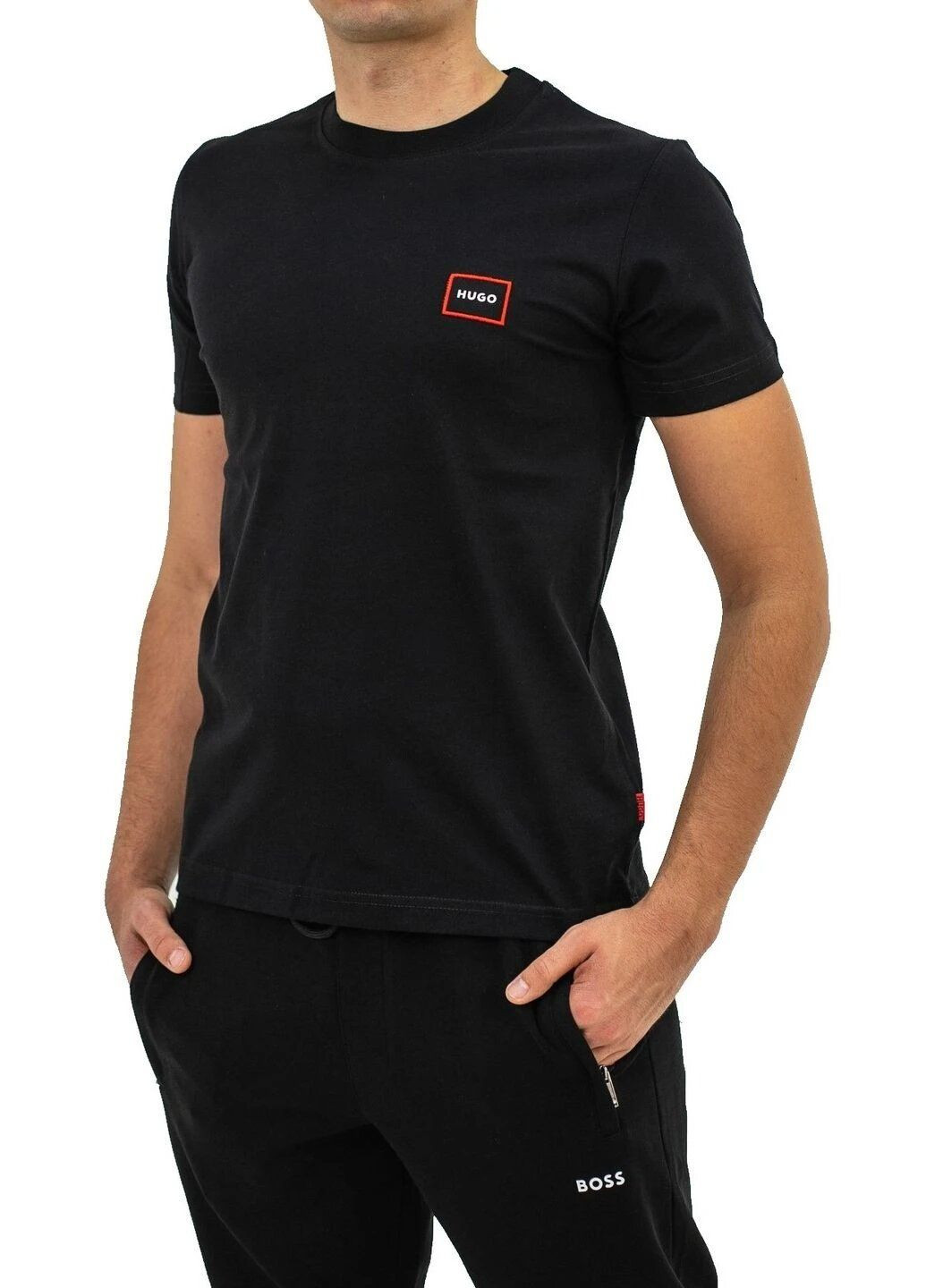 Черная футболка мужская с коротким рукавом Hugo Boss Logo Label Patch