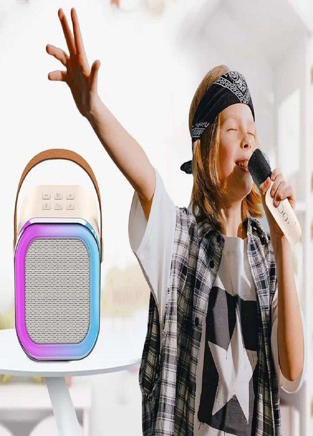 Мини детское караоке 2в1 с микрофоном K12 портативная колонка Bluetooth с LED подсветкой VTech (307479482)