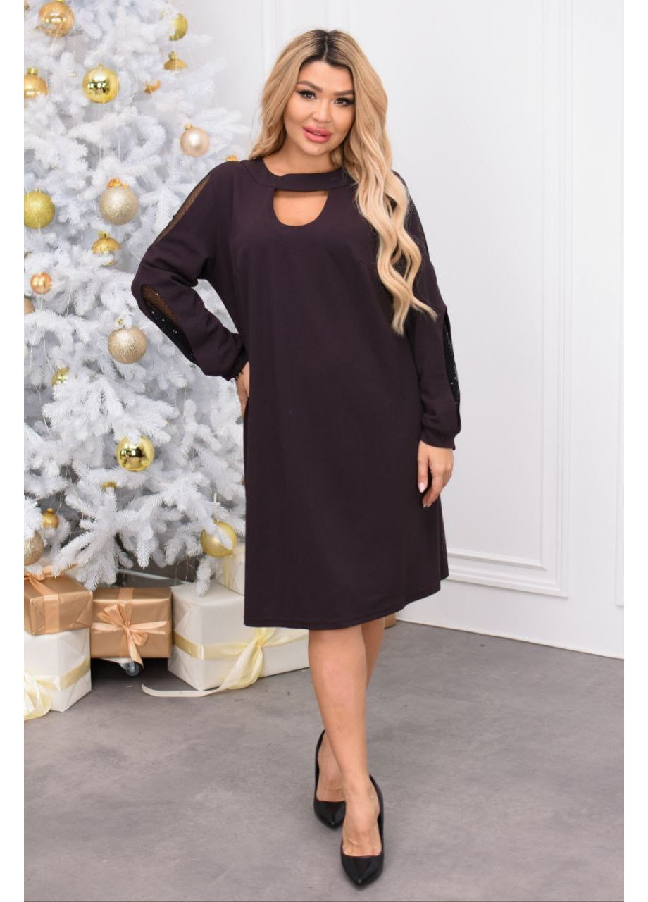 Коричнева святковий, вечірня, кежуал жіноча сукня з мереживом великих рохмірів Style Point однотонна