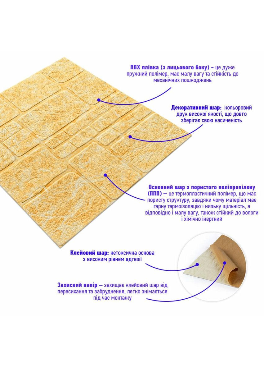 Самоклеюча декоративна 3D панель камінь мармур 700х700х6мм (152) SW-00000220 Sticker Wall (353967792)