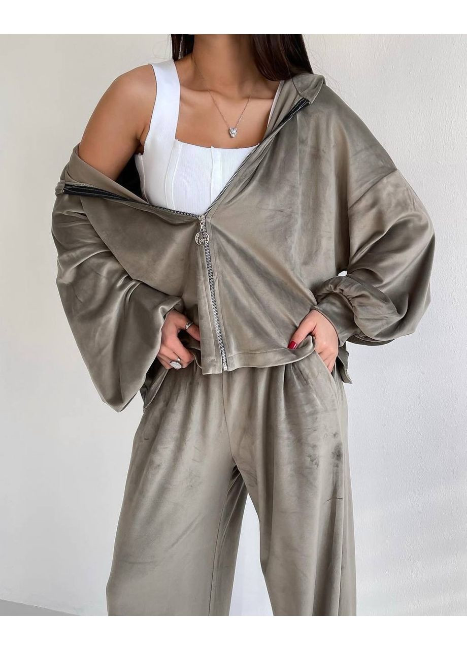 Приємний до тіла велюровий костюм двійка бежевого кольору No Brand 1117-4 (350313985)