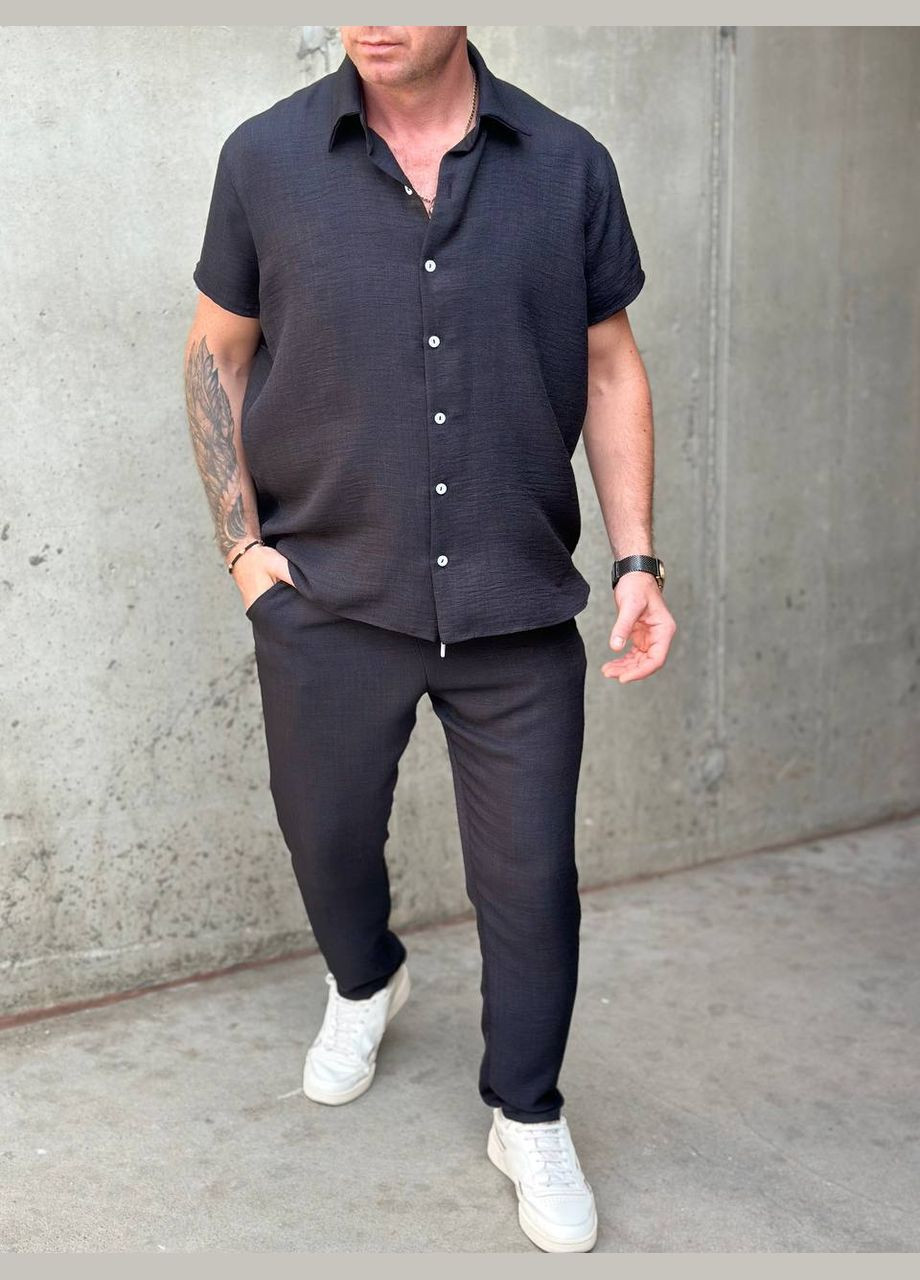 Чорний літній костюм з сорочкою, брючний Україна UMButik