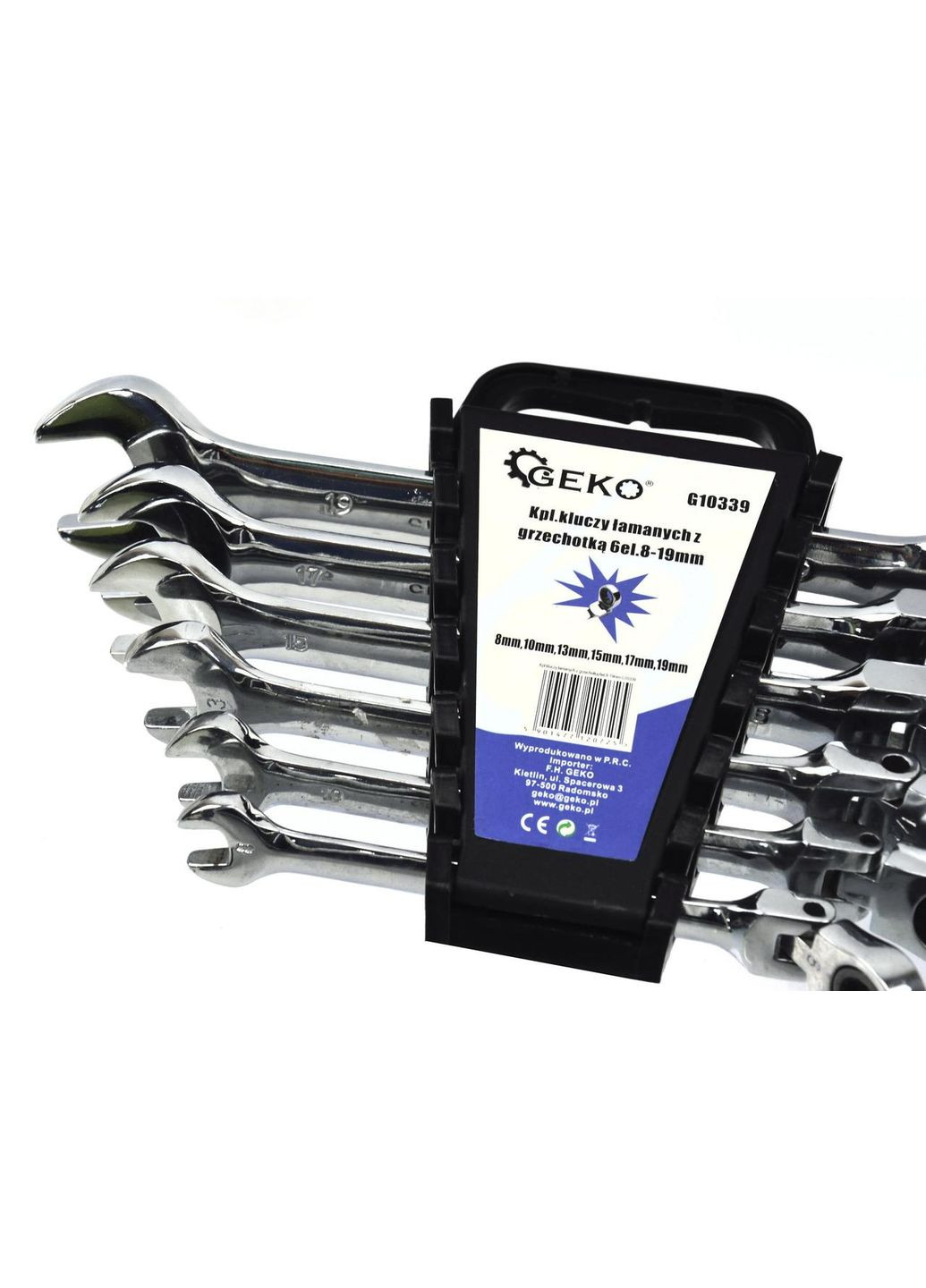Ключі рожково-накидні з трищіткою на шарнірі, комплект 6 штук 8-19мм Geko (313400512)