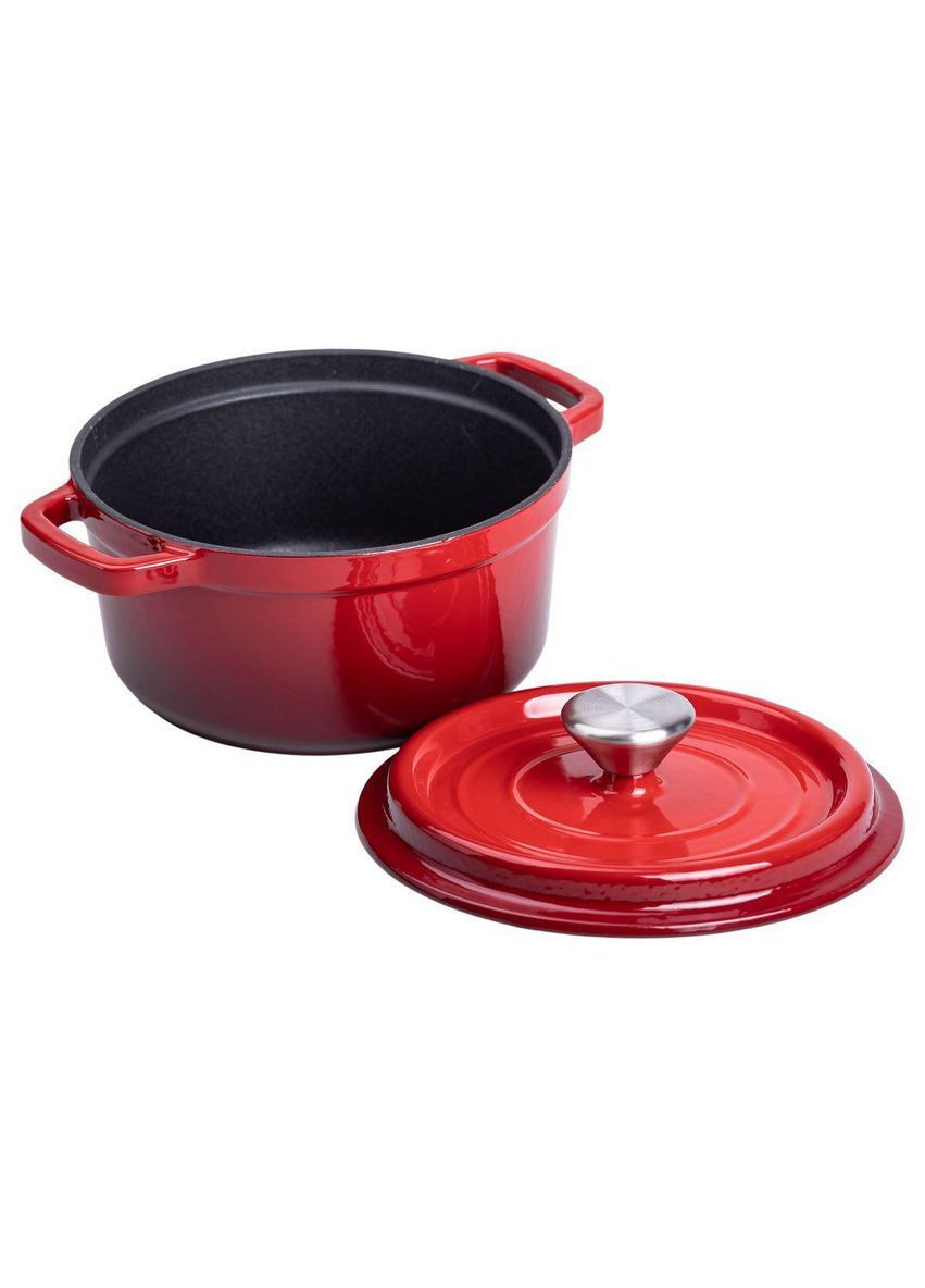Каструля чавунна емальована 2 л з кришкою Ø20 см Червона HP-1-2R No Brand (369478092)