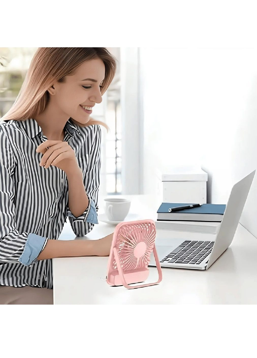 Вентилятор настольный аккумуляторный с зарядкой от USB регулировкой скорости 13.4х16.5х3.8 см (477848-Prob) Розовый Unbranded (300391720)