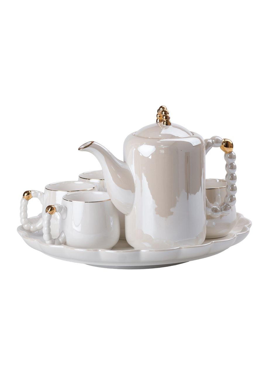 Чайный набор на 6 персон с заварочным чайником, чайником-заварником и керамической подставкой Белый Jooki (358705808)