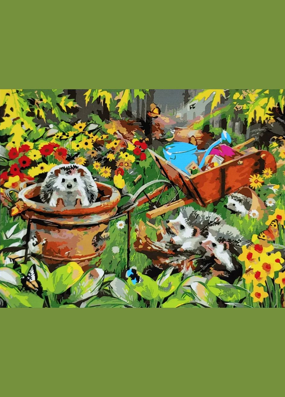 Картина за номерами ПРЕМІУМ Їжачки в саду (з лаком та рівнем) 40х50 см SY6713 () Strateg (328944134)