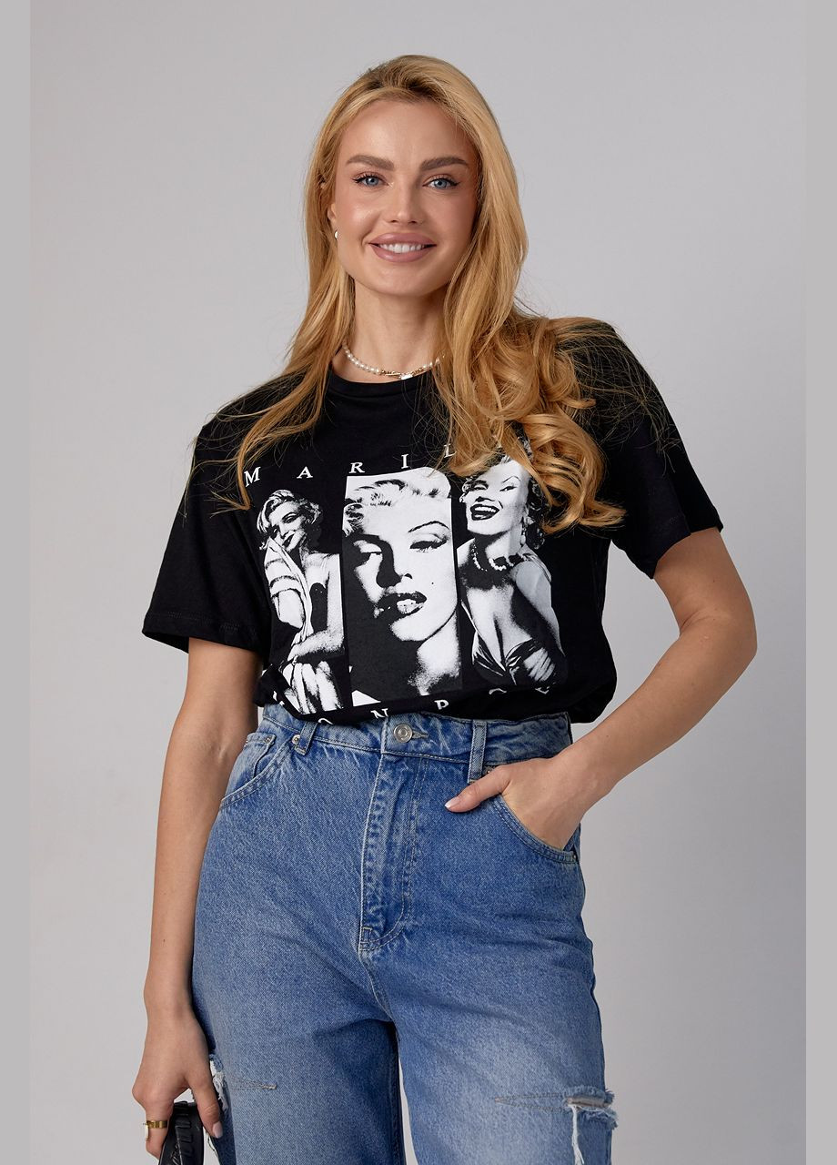 Черная летняя трикотажная футболка с принтом marilyn monroe Lurex