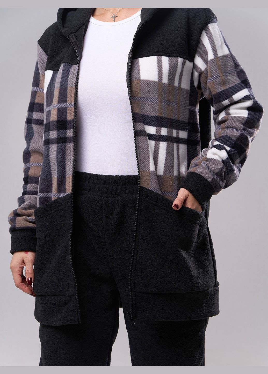 Мягкий флисовый костюм с клетчатой вставкой No Brand (313295052)
