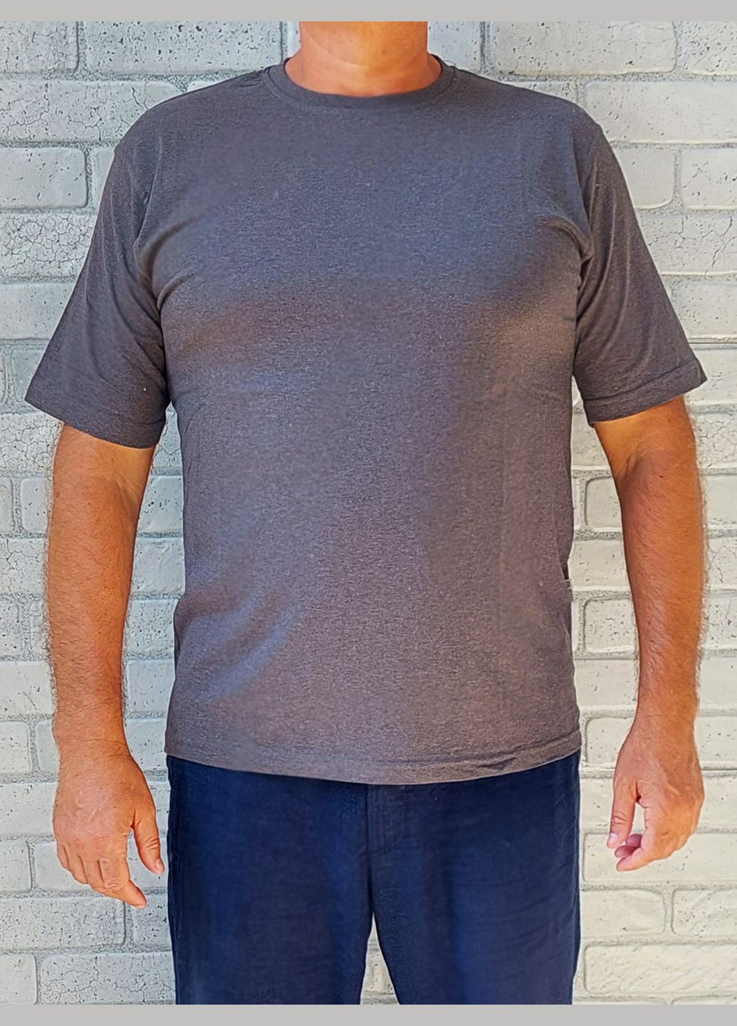 Сіра футболка чоловіча однотонна колір електрик, кулір бавовна 100% з коротким рукавом No Brand