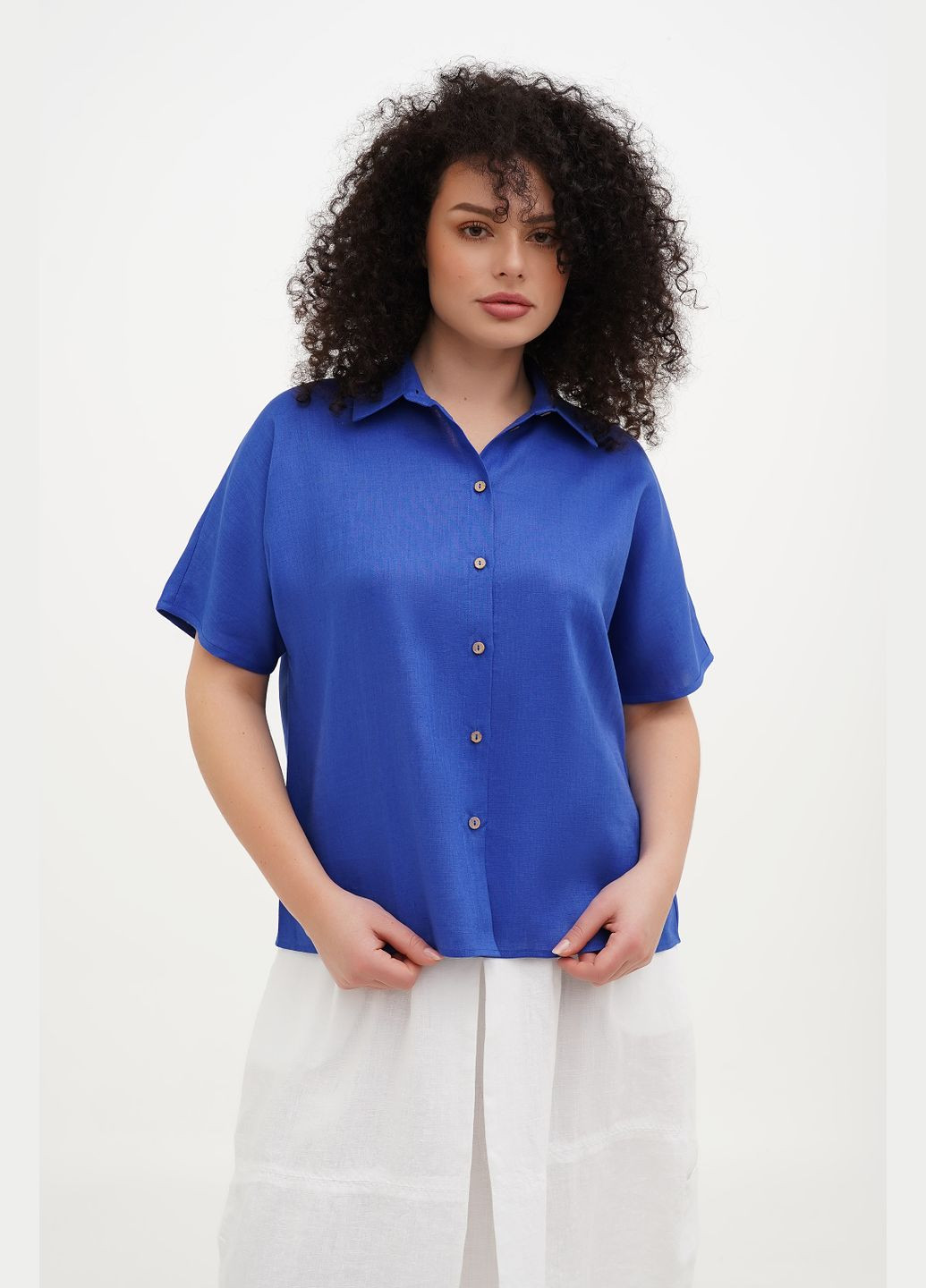 Синіти тонка лляна жіноча блуза-сорочка на ґудзиках з комірцем та широким рукавом кімоно шейла., р., код 9435/56/1318 ГАЛЕРЕЯ ЛЬОНУ