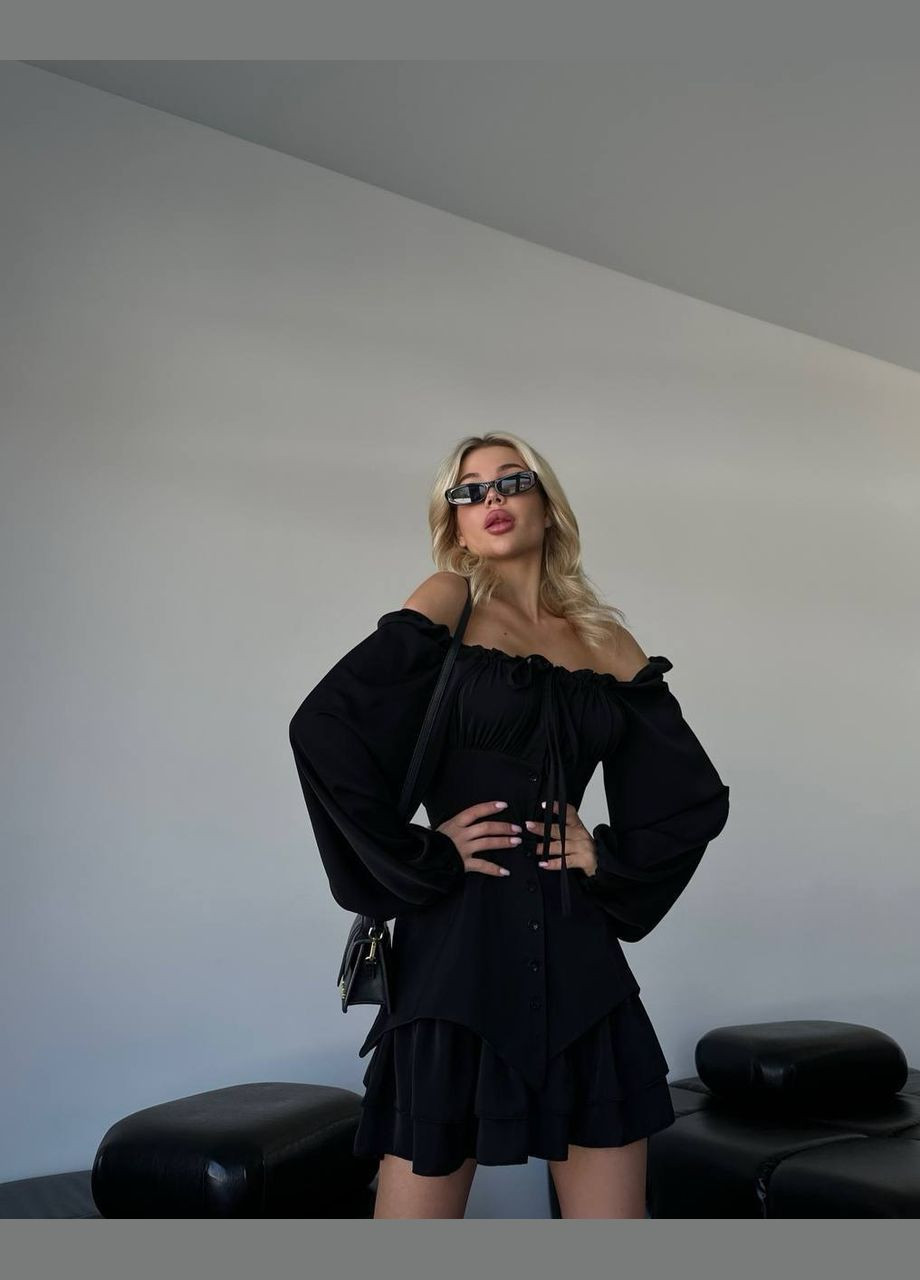 Черное деловое, кэжуал, коктейльное, вечернее женское платье с баской FINO Mode