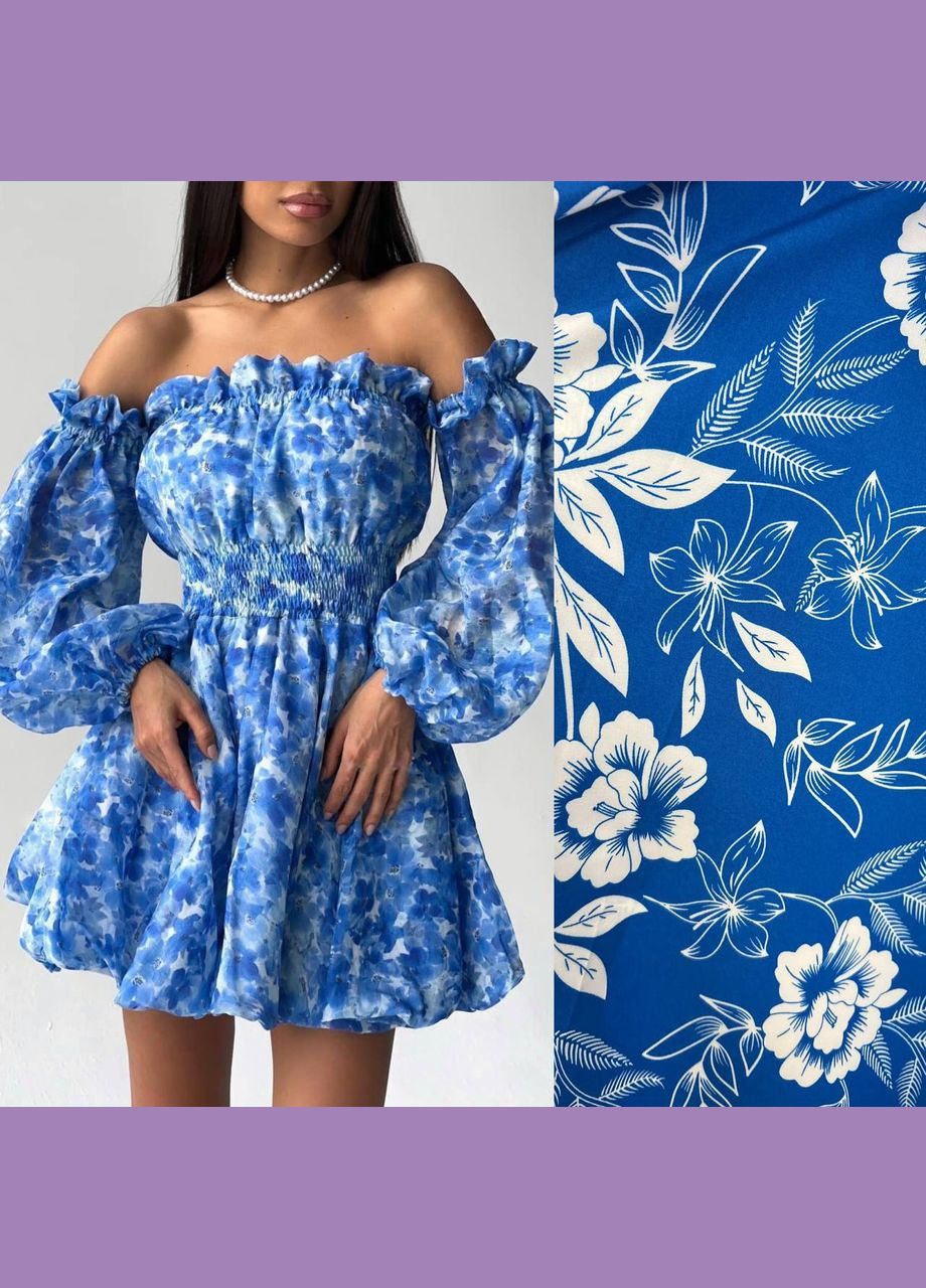 Блакитна повсякденний жіноча сукня з квітковим принтом софт No Brand з квітковим принтом
