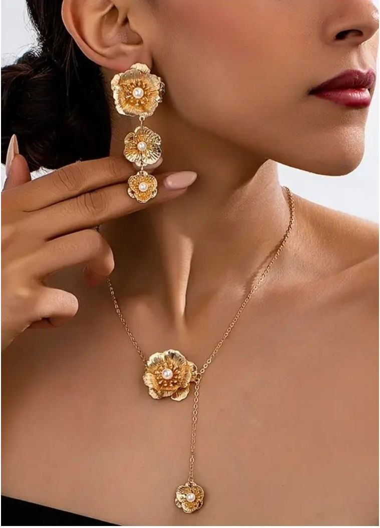 Набор цепочка с подвесками и серьги цветы, 2094 No Brand (350936901)