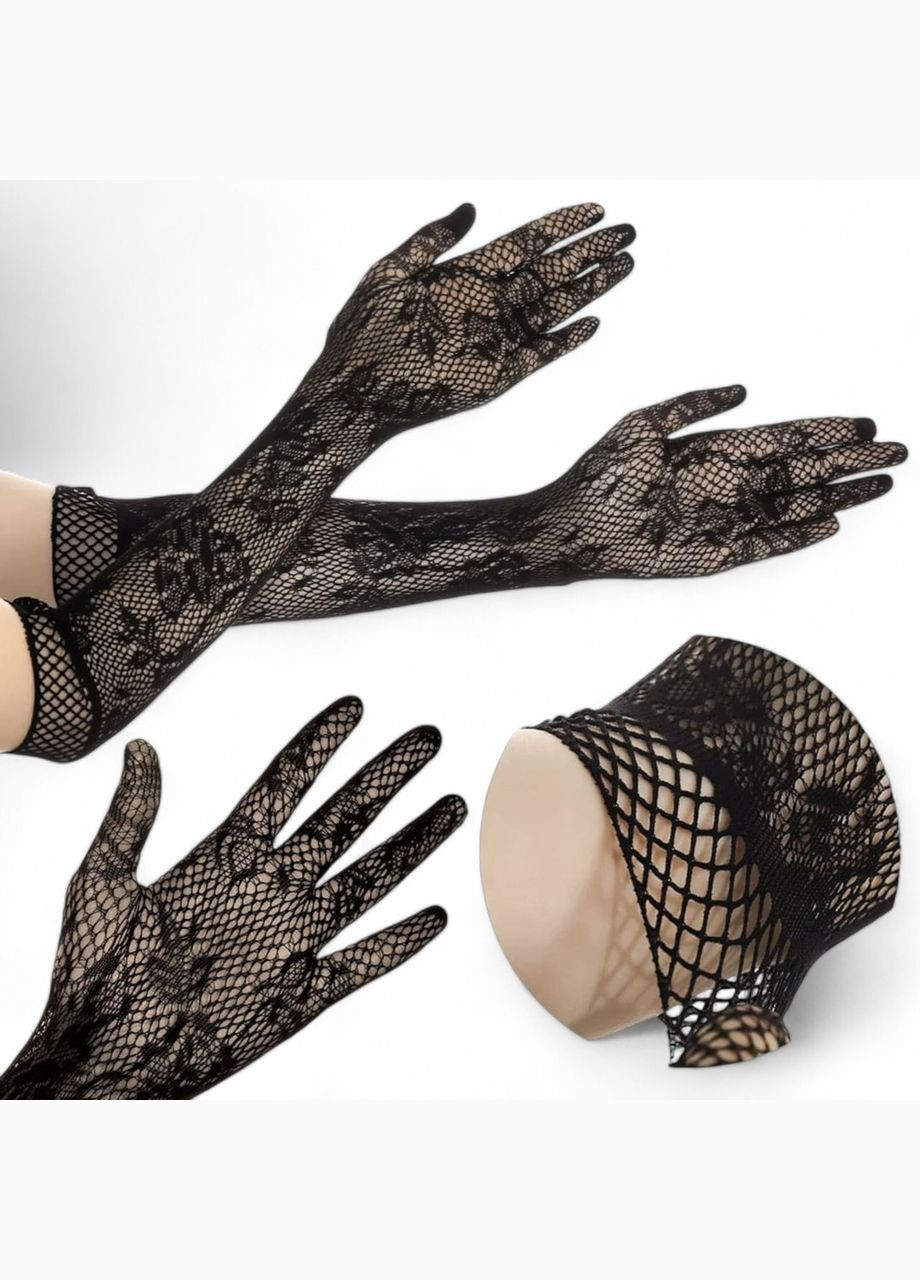 Довгі рукавички чорного кольору сітка One Size сексуальне еротичне вбрання China (317747607)