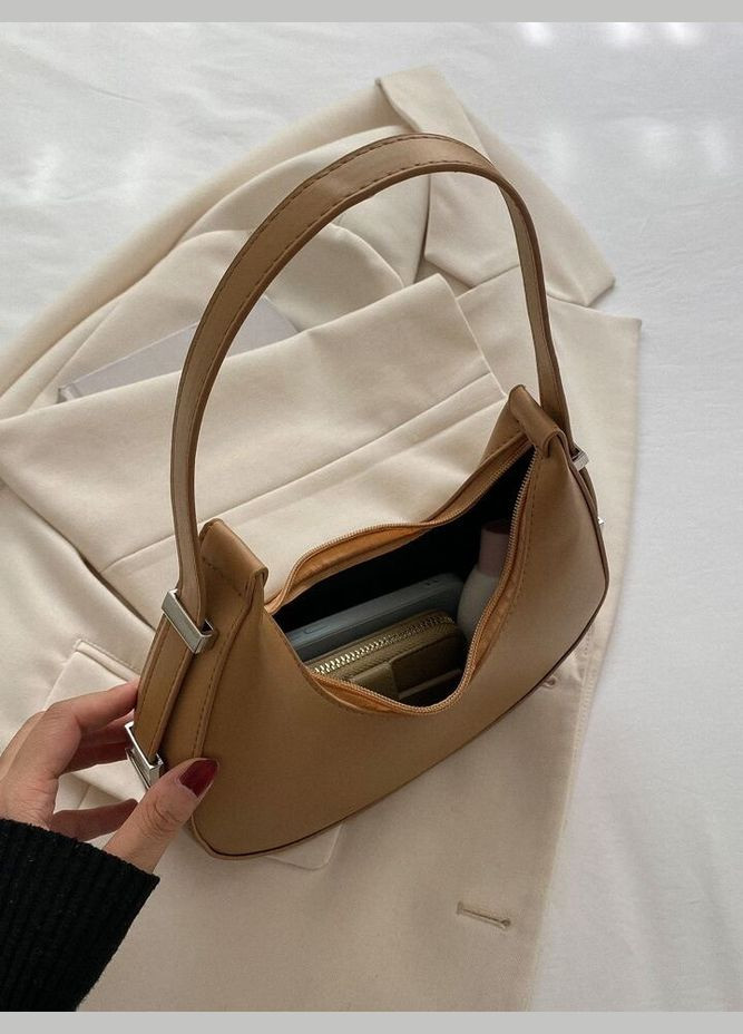 Женская сумка багет бежевая кофейная No Brand (290665305)
