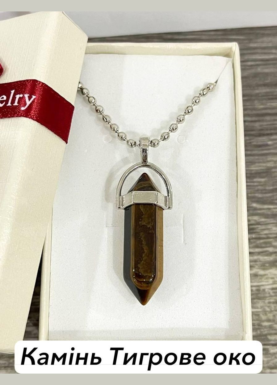 Кулон с натуральным камнем Тигровый глаз в виде кристалла шестигранника на цепочке в подарочной коробочке Овен (326807802)