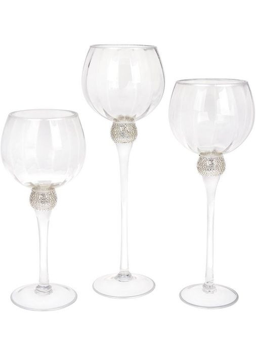 Набір скляних свічників Sayyora 3 штуки прозорі зі сріблом для інтер'єру декор для свічок Bona (368990641)