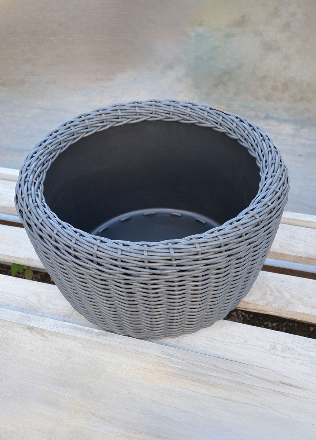 Кашпо велике 45 літрів (горщик для квітів та рослин),Вазон із штучного ротангу ручної роботи. Колір Графіт Handmade (329193751)