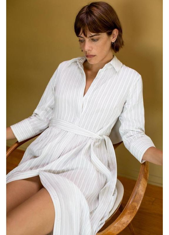 Білий сукня-сорочка у смужку з паском Zara