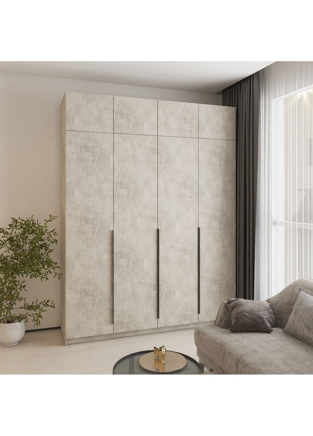 Шкаф 4-дверный с антресолью Оскар ДСП BG, стандарт 200x52x260 см (MBS-5051) MebelStar (371688868)