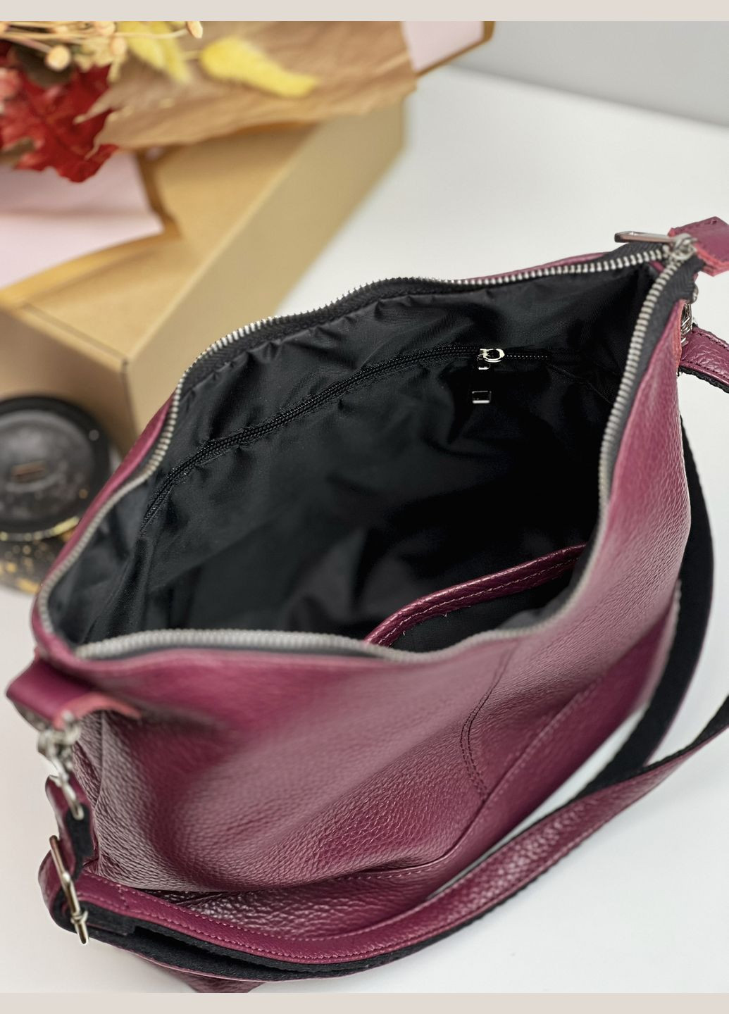 Женская сумка кросс-боди (через плечо) из натуральной кожи, Марсала Famk (325488975)