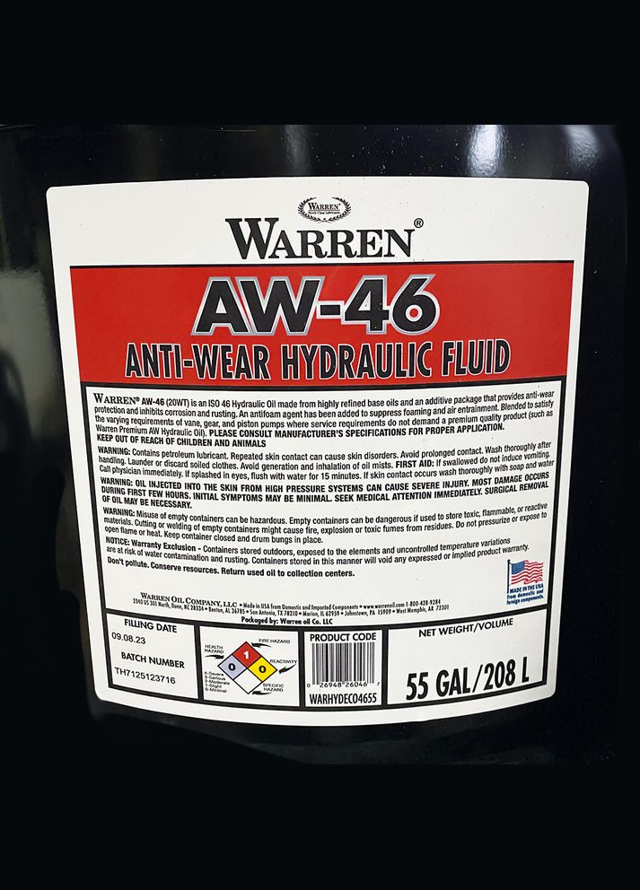 Гідравлічна олива Warren AW 46, 208л. Warren Oil (317295212)