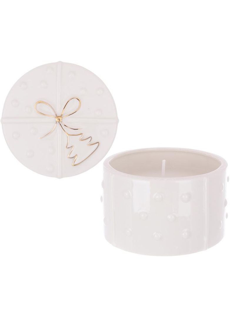 Подсвечник фарфоровый "Подарок с Золотым Бантом" Ø9.5см с восковой свечой (Елка) Bona (339779038)