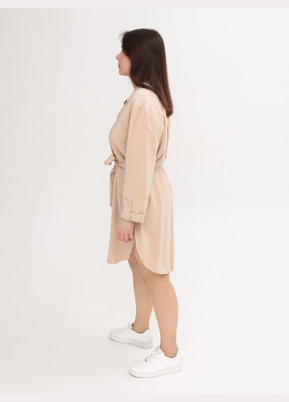 Бежевое повседневный платье-рубашка женское бежевое прямое рубашка MDG однотонное