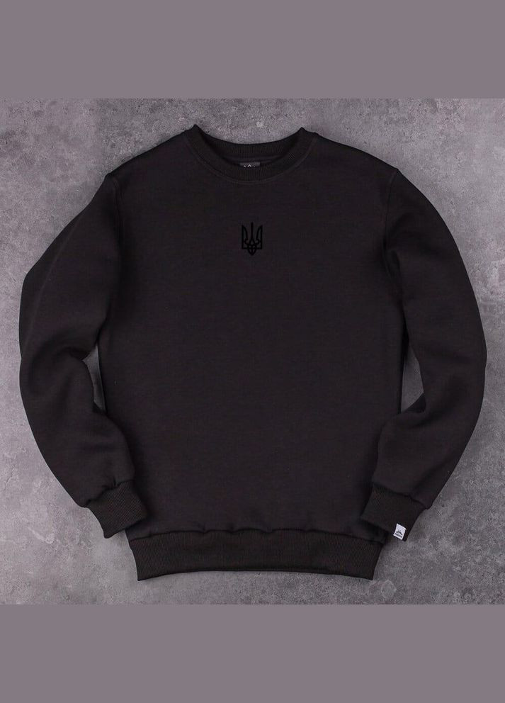 Чорний чоловічий патріотичний світшот із гербом україни на флісі чорний без декору (347269066)