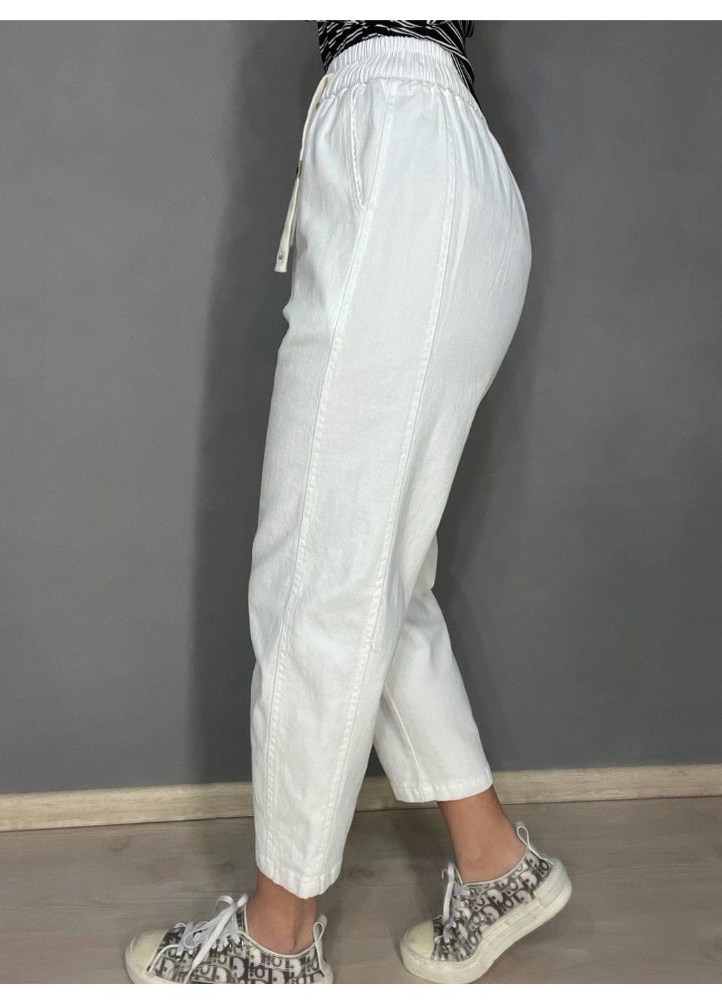 Джинсы женские A-N 9962 MOM кюлоты укороченные резинка на талии шнурок белые No Brand - (322371897)