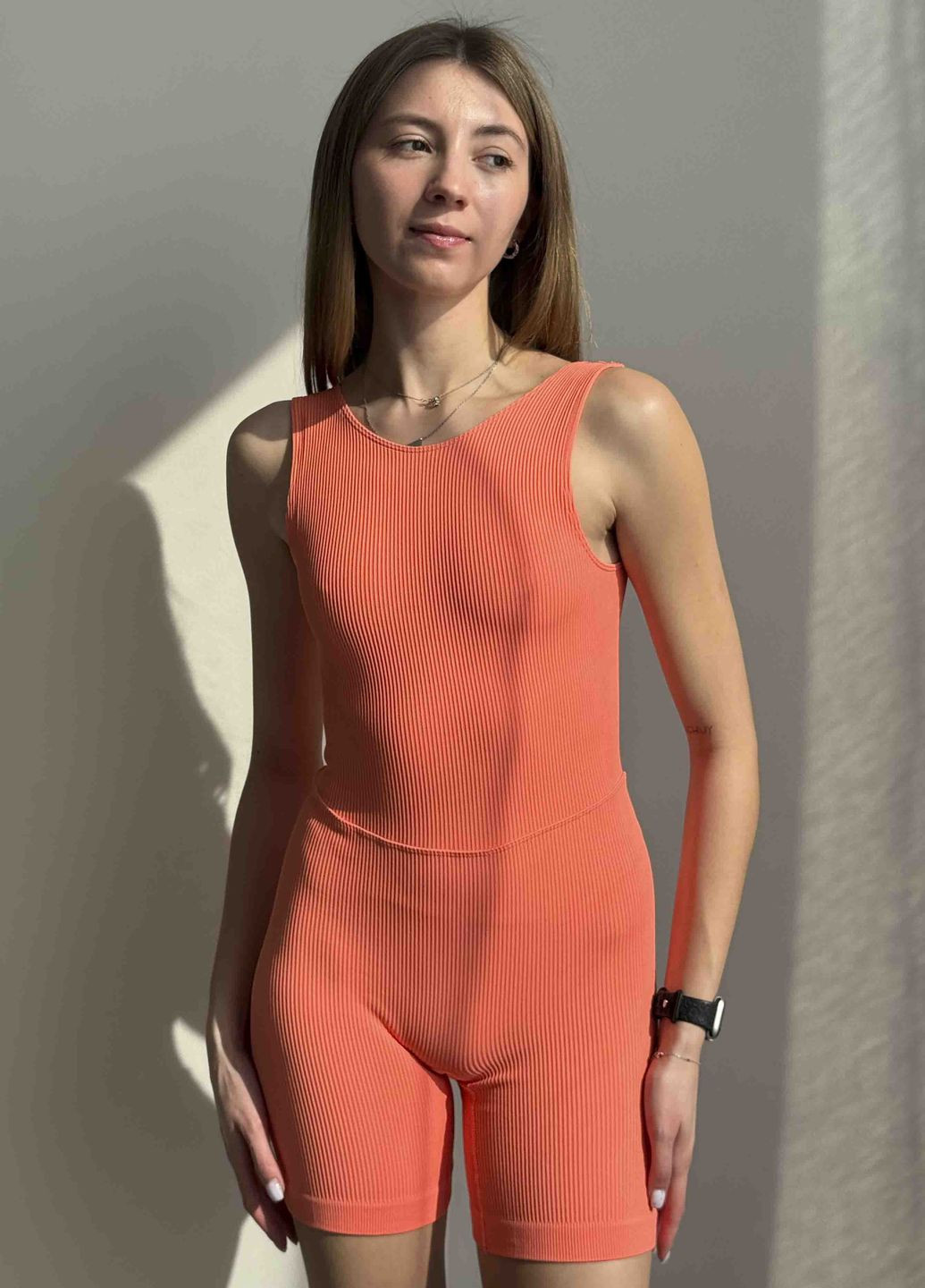 Спортивный комбинезон в рубчик коллекции «Чудо» VIDCHUY однотонный оранжевый