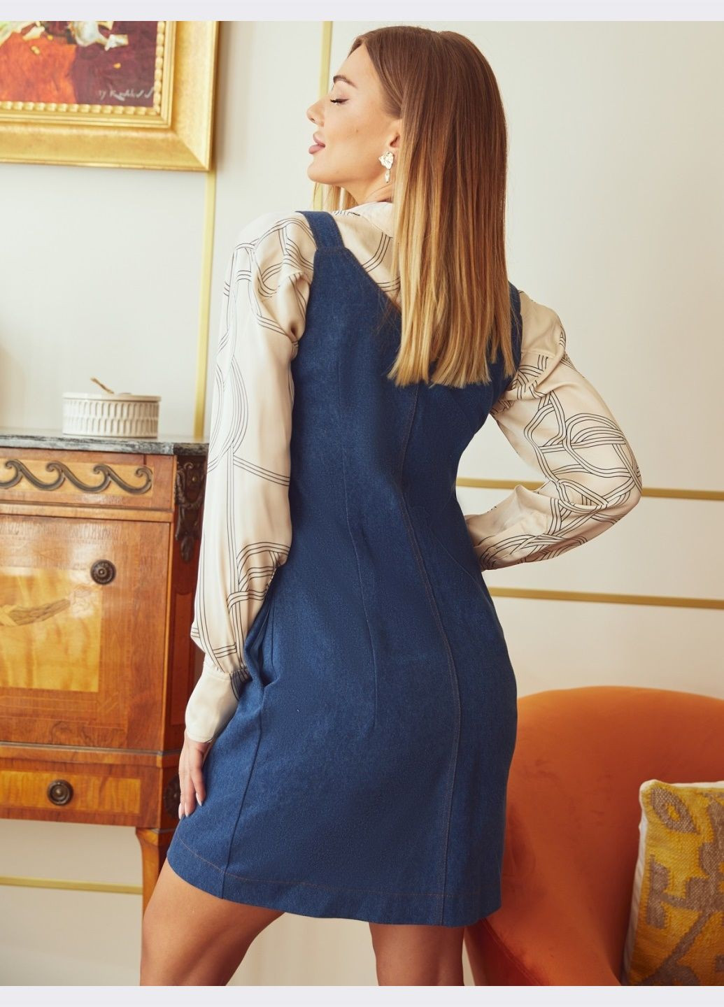 женский джинсовый сарафан-мини синий Dressa