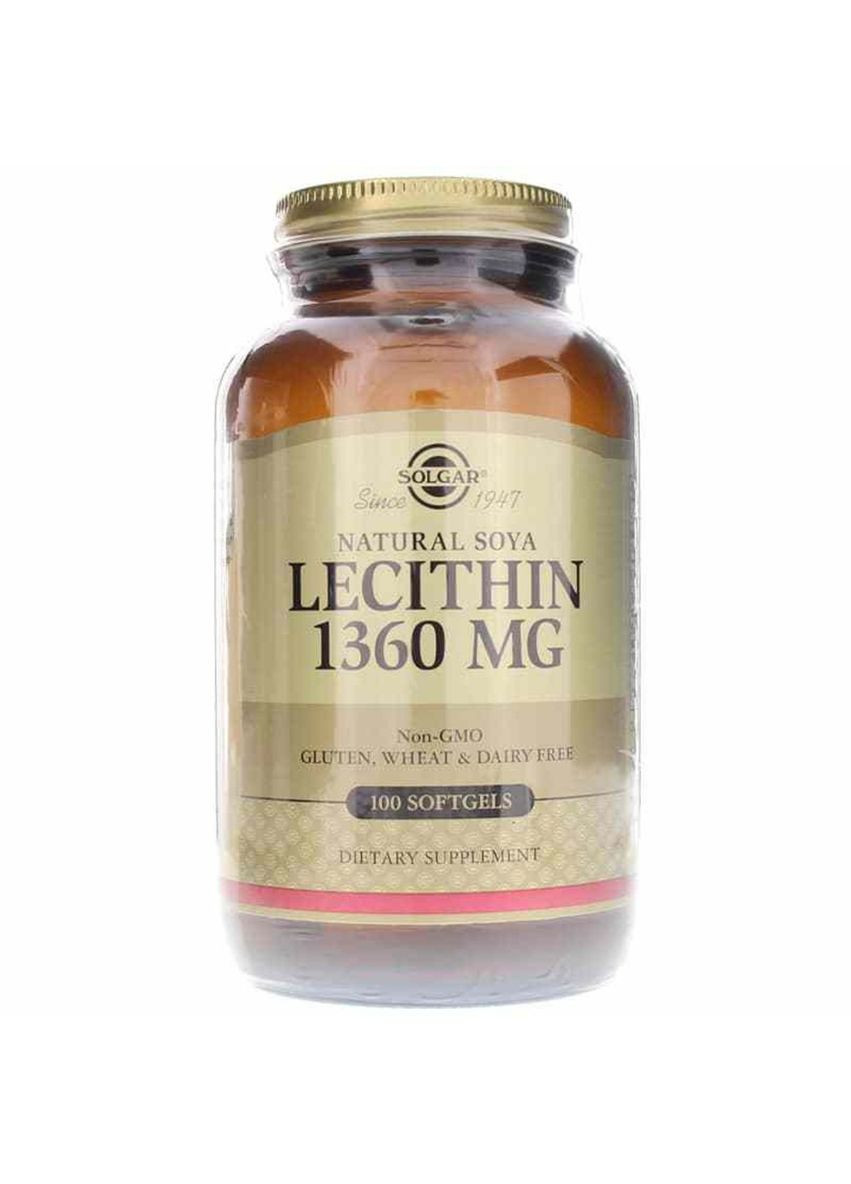 Лецитин Неотбеленный 1360 мг, Natural Soya Lecithin,, 100 желатиновых капсул Solgar (324104187)