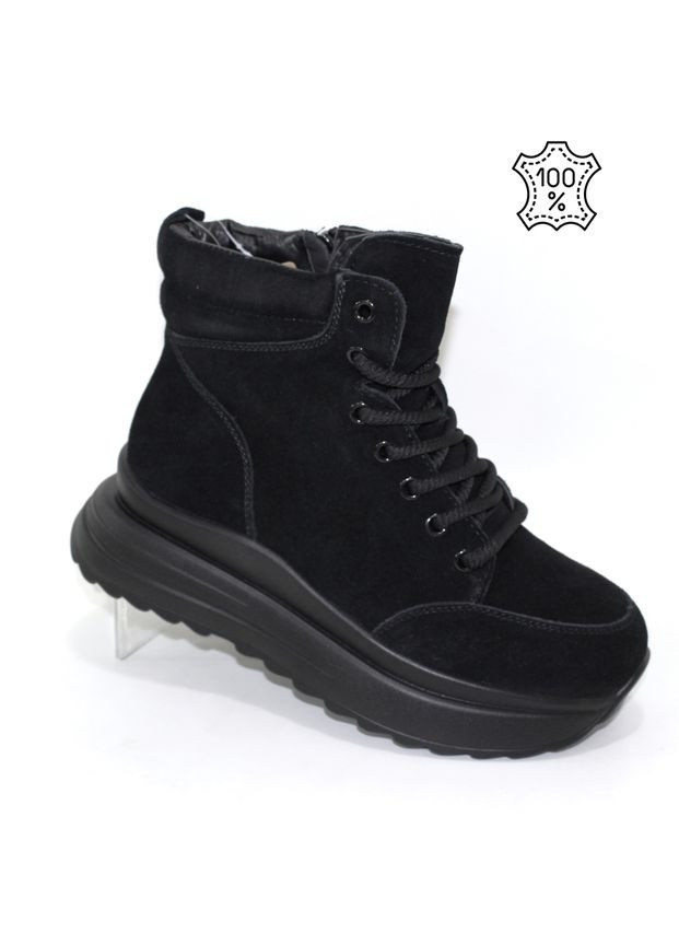 Жіночі високі зимові кросівки з натуральної замші Fashion чорні зими (370877873)