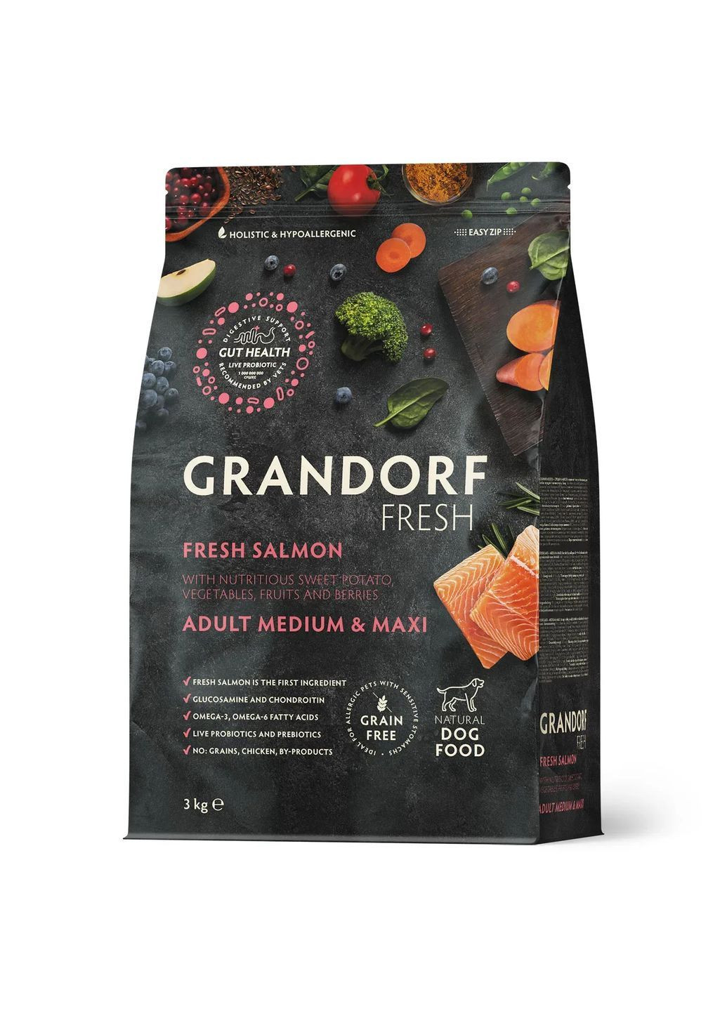 FRESH DOG ADULT MEDIUM & MAXI Salmon & Sweet Potato - лосось та батат для дорослих собак середніх та великих порід Grandorf (362703489)