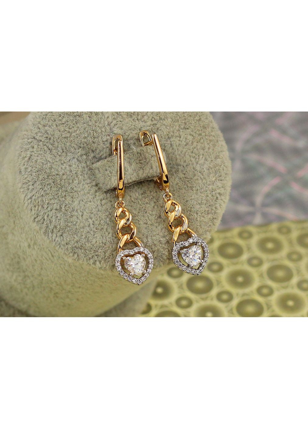 Серьги подвески сердечки с родием 3,6 см золотистые love-shopping Xuping Jewelry (354658987)