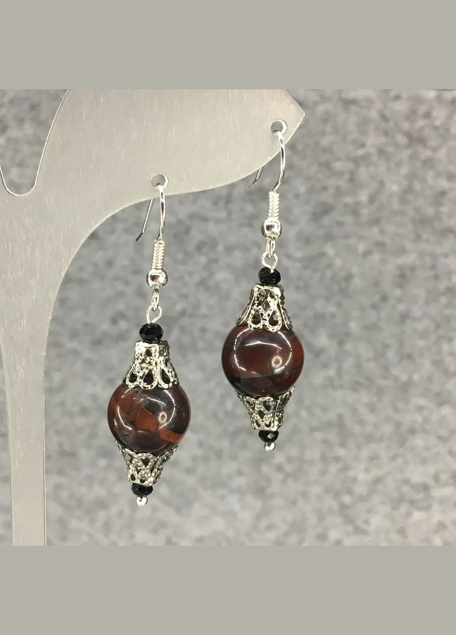 Серьги натуральный Бычий глаз серия Афродита фурнитура серебристая Длина 45 мм No Brand Підвіски (304548590)