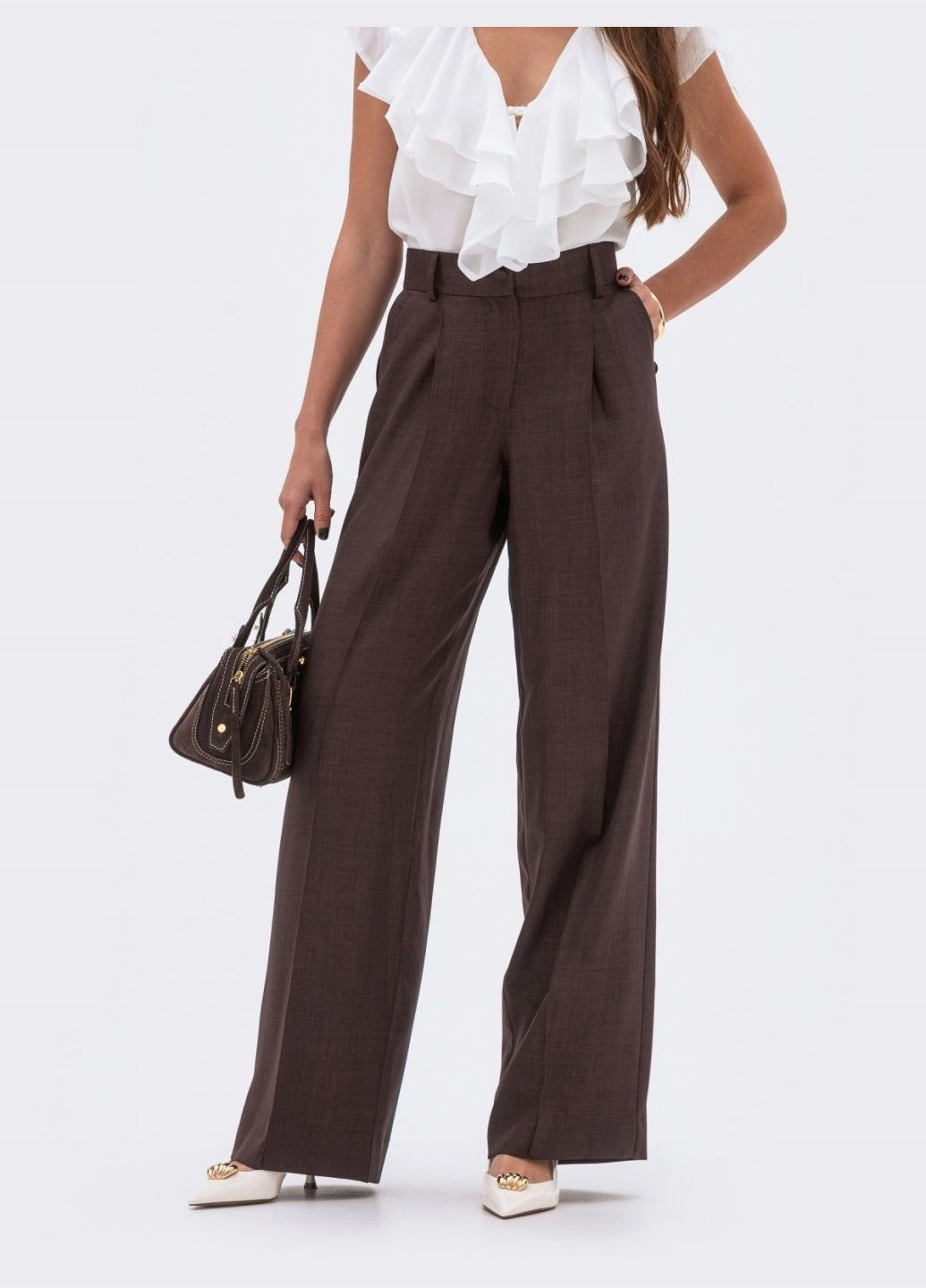 широкие брюки коричневого цвета Dressa (331783653)