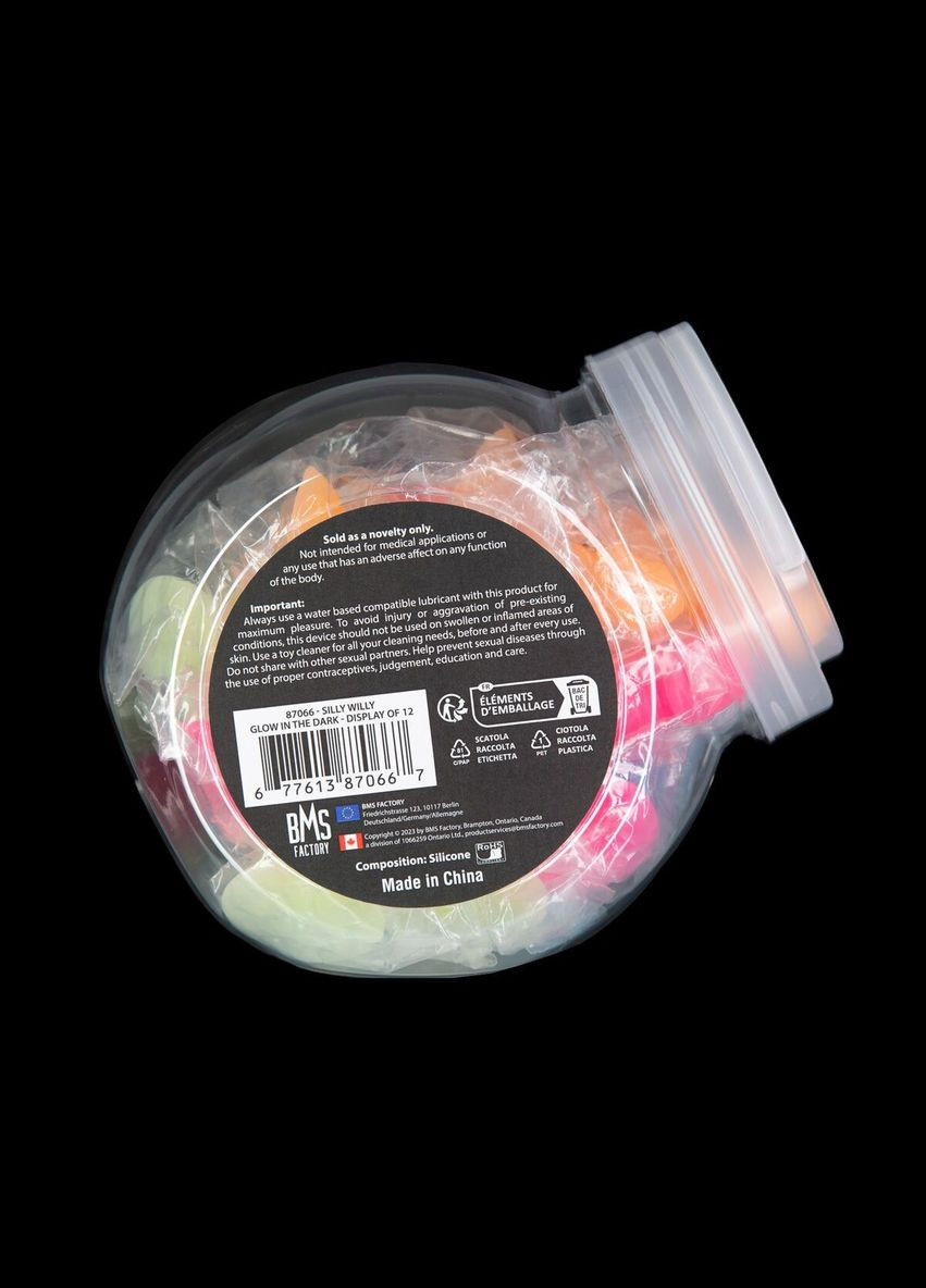 Набор фаллоимитаторов Silly Willy Glow in the Dark, 4 цвета, 12 шт, светящиеся в темноте ADDICTION (369946260)
