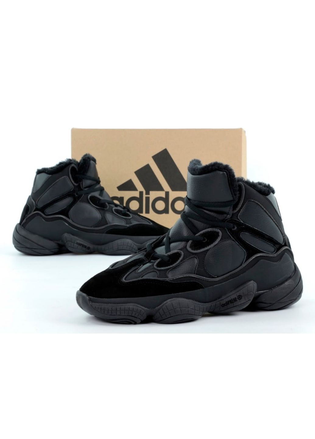 Чорні Зимовий кросівки зимові чоловічі adidas yeezy boost 500 high winter fur black | адідас ізі буст 500 високі чорні з хутром No Brand