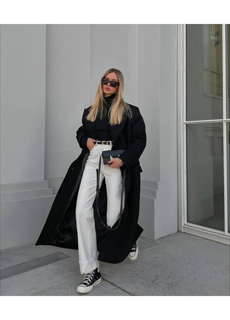 Черное демисезонное Пальто из кашемира No Brand