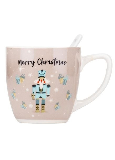 Новорічна чашка 9150-002-1 Merry Christmas керамічна з ложкою 175 мл Бежевий ELISEY (365605201)