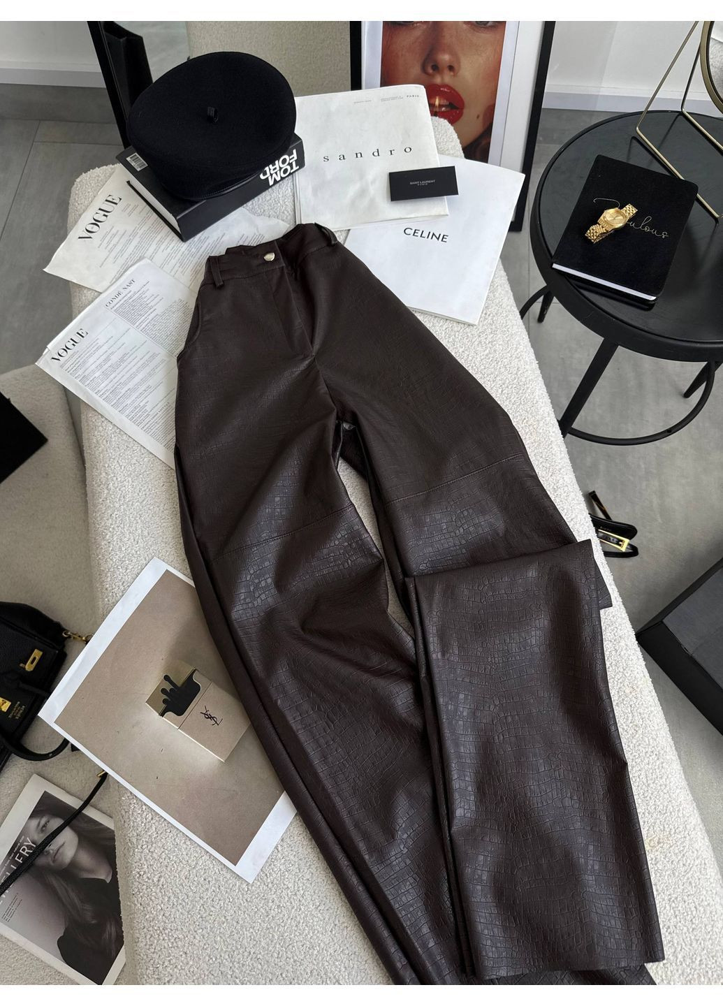 Прямые штаны из экокожи с тиснением под крокодила. Luna (366472305)