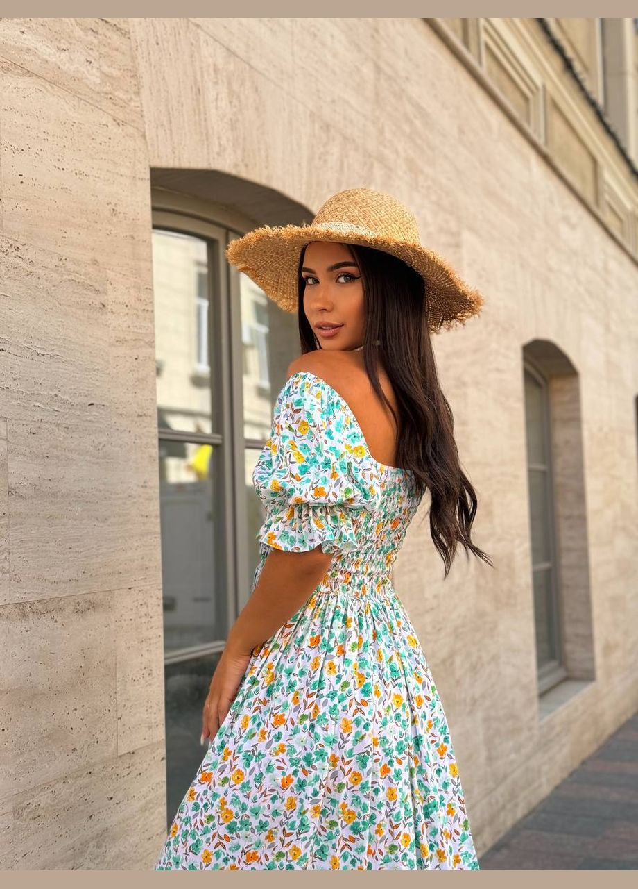 Білий пляжна, святковий, повсякденний, кежуал ніжна легка сукня з розрізом Vakko з квітковим принтом